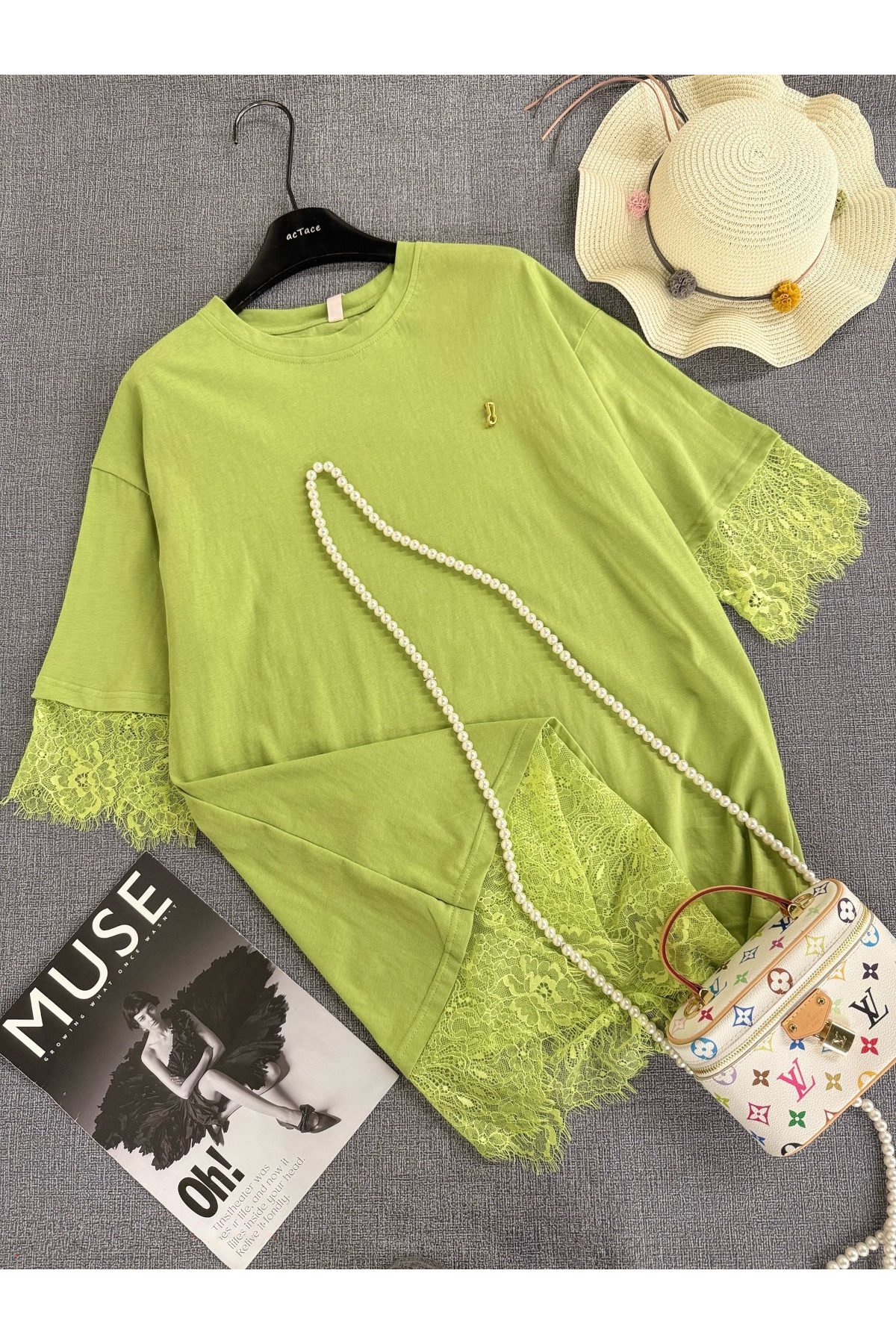 Блузка женская 1981# хлопок гипюр зеленый