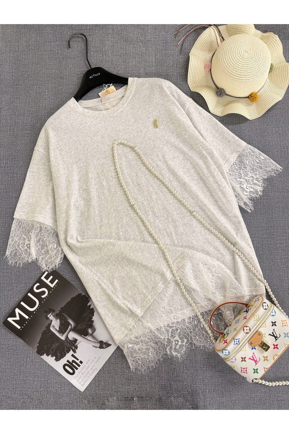 Блузка женская 1981# хлопок гипюр серый