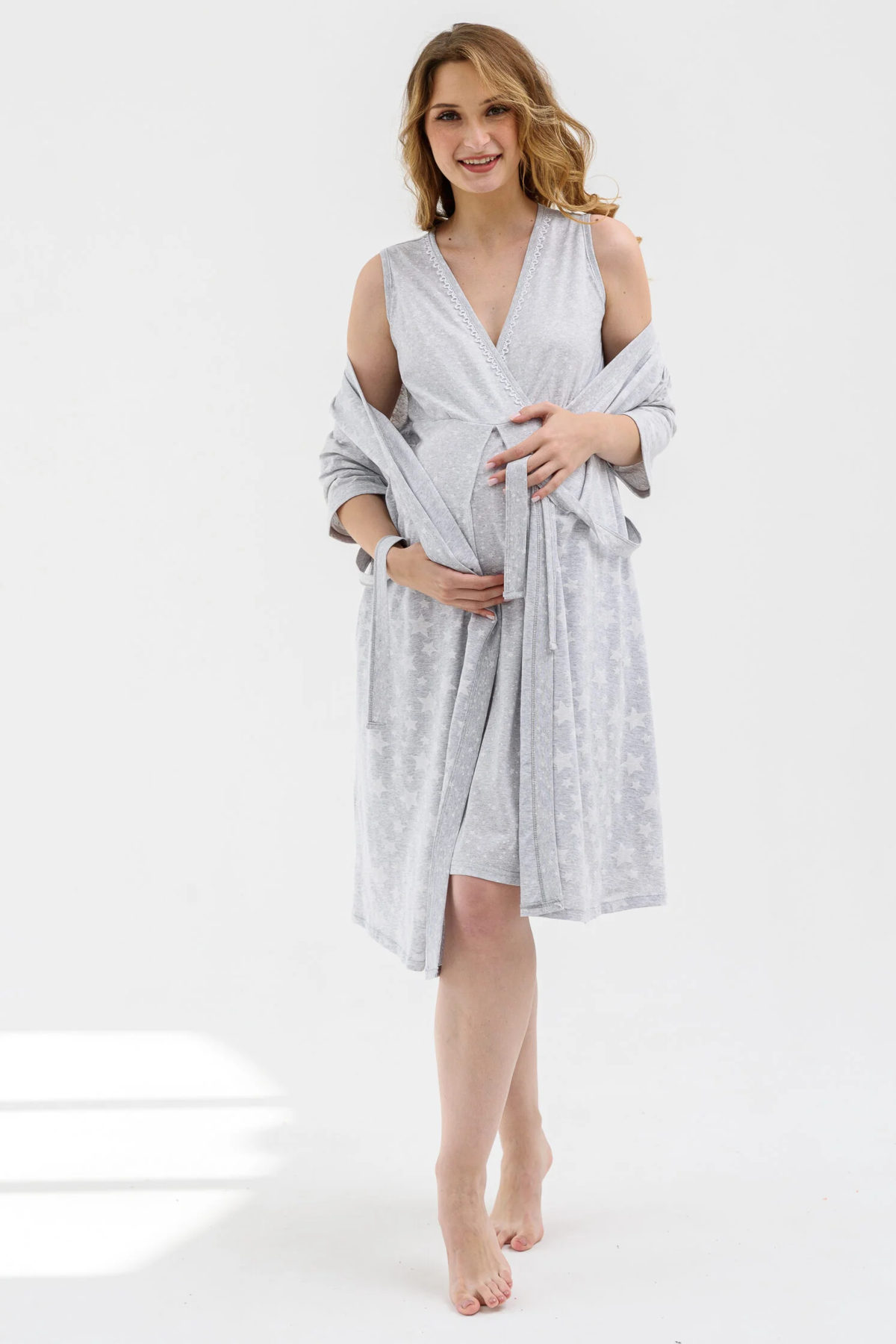 МАМАНЯМА Комплект в роддом Дочки-сыночки звёзды св.серый