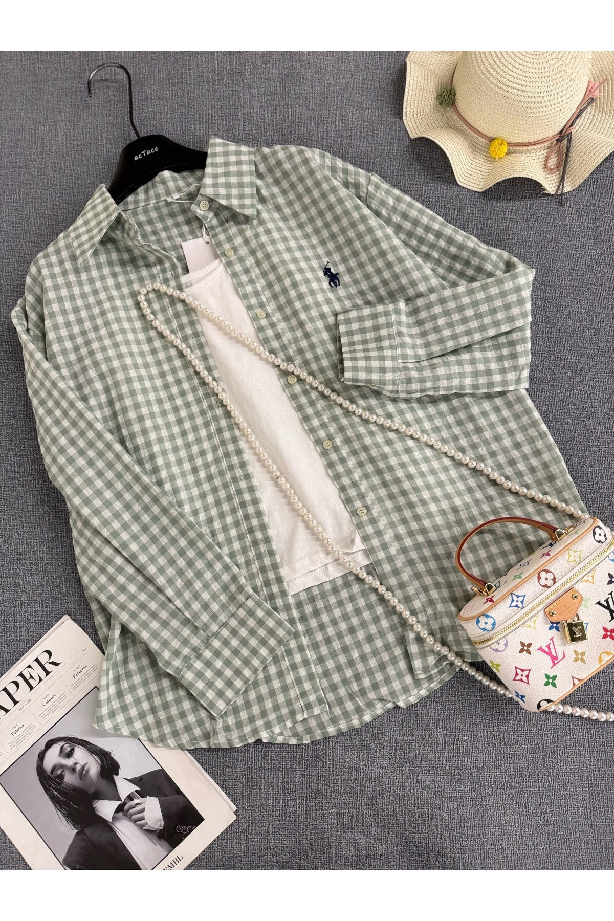 Рубашка с топом 005906 Лето клетка мята