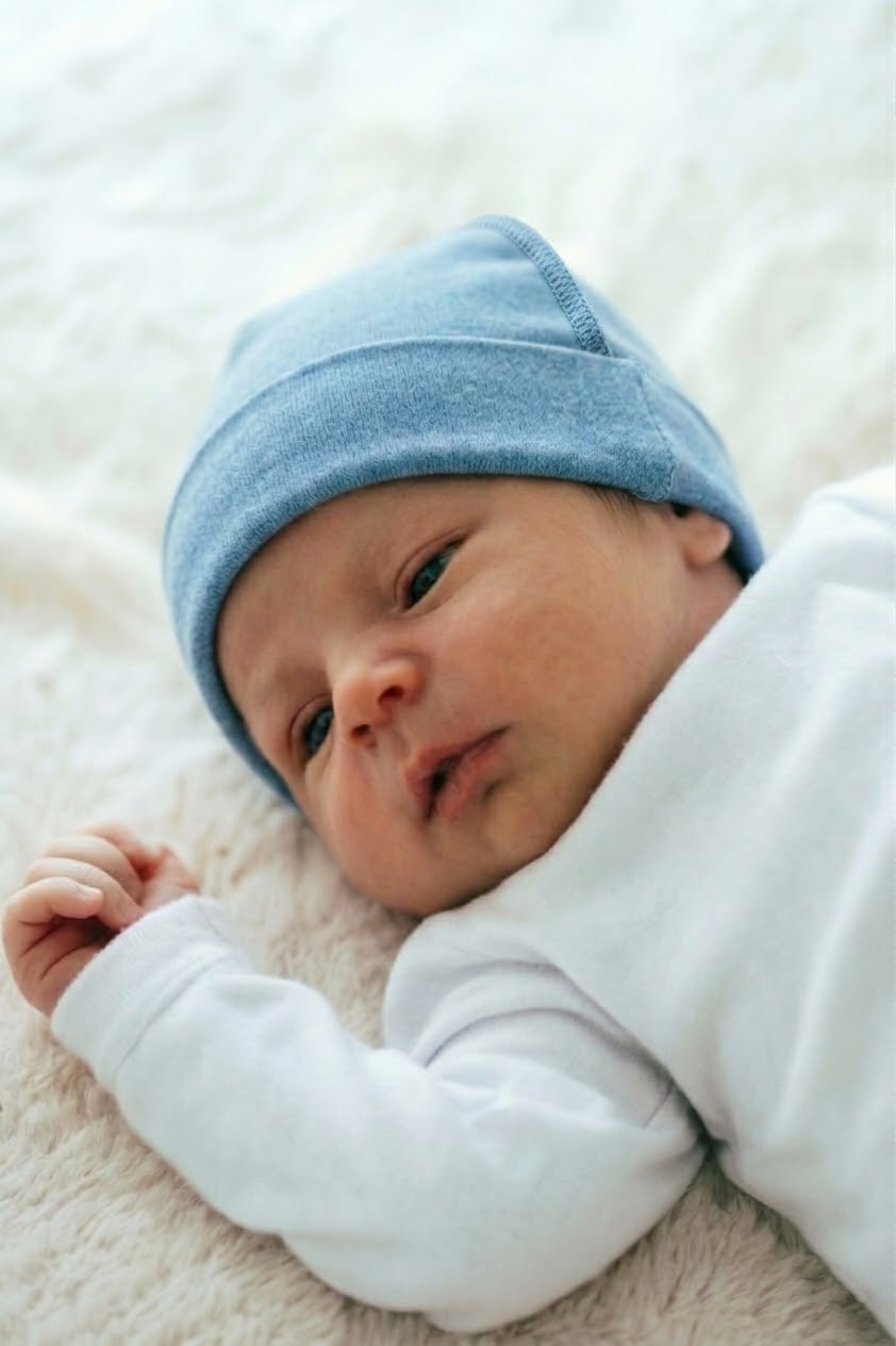 Шапочка для новорожденных тонкая голубой 1
