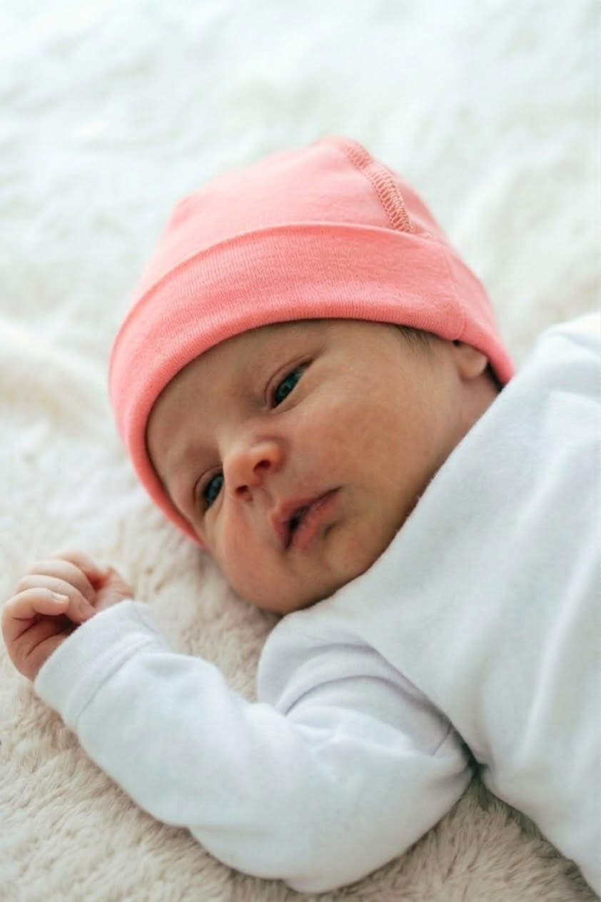 Шапочка для новорожденных тонкая персик 1