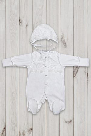 Комплект комбинезон и чепчик Балуша хлопок с кружевом