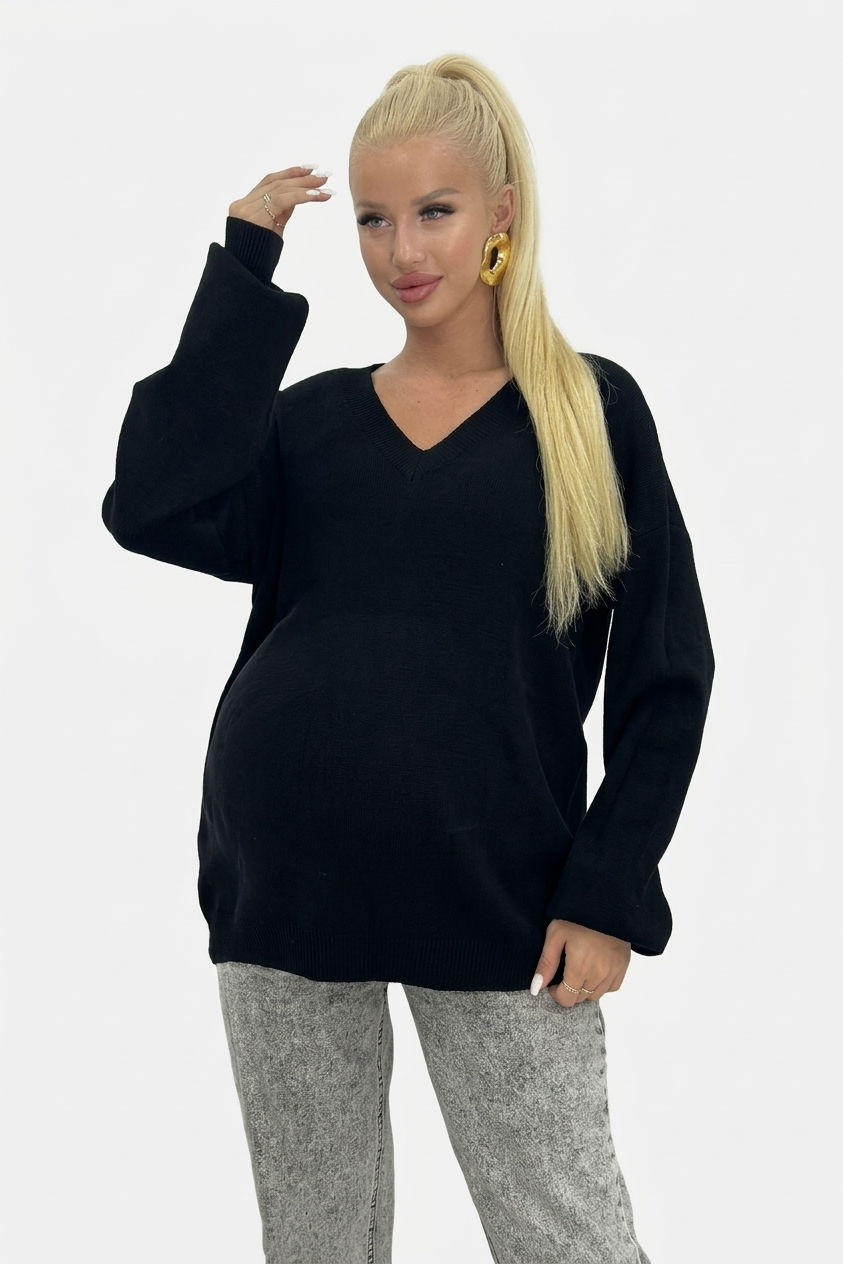 Джемпер для беременных 8099# трикотаж с V-горлом Чёрный Джемпер для беременных 8099# трикотаж с V-горлом Чёрный